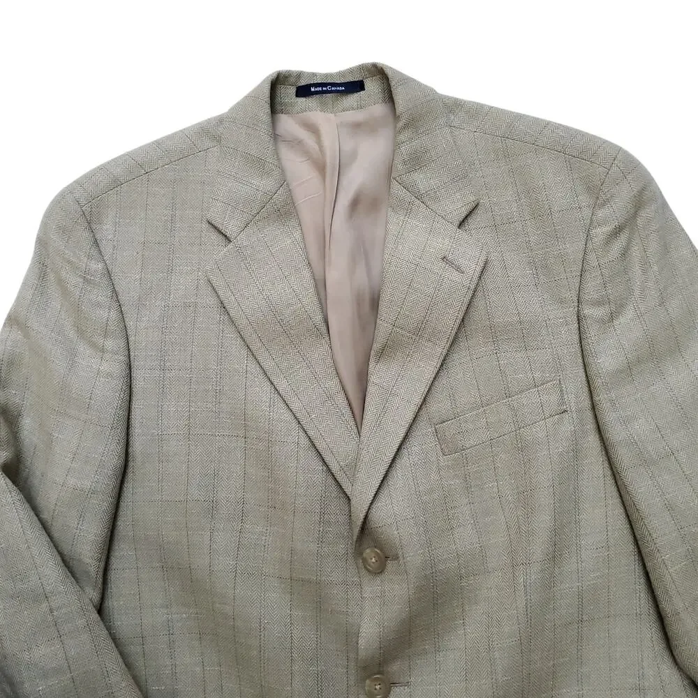 Chaps Ralph Lauren Silk Wool Linen Tan Herringbone Sport Coat Blazer Jacket 41R